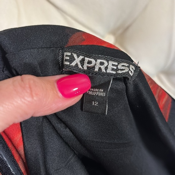 Express floral on black Strapless Sheath bodycon midi Dress formal zippered  12 - Picture 11 of 15